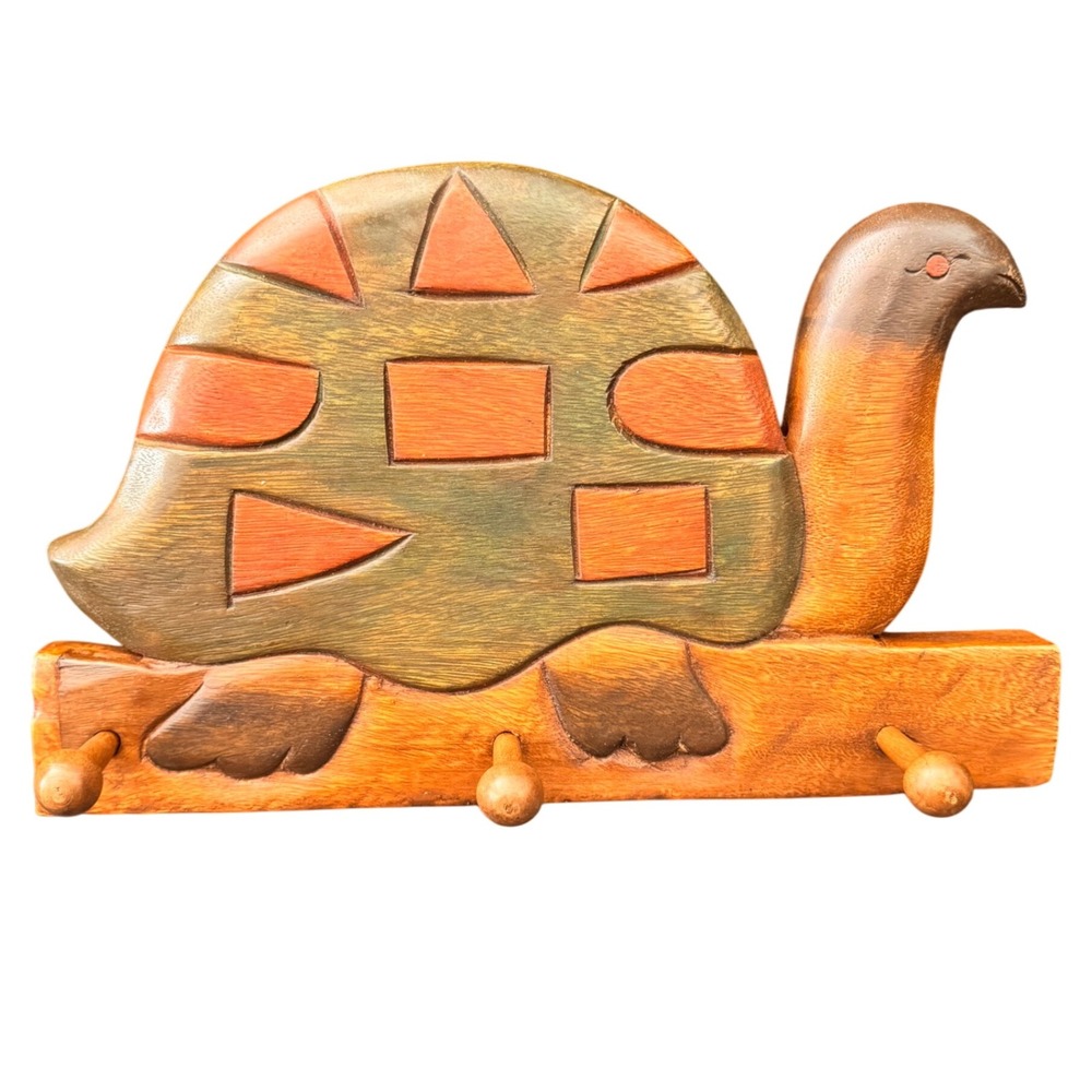 Hand Carved Wood Turtle Wall Decor Key Rack Jewelry Holder Boho Decor Coat‎ Hook